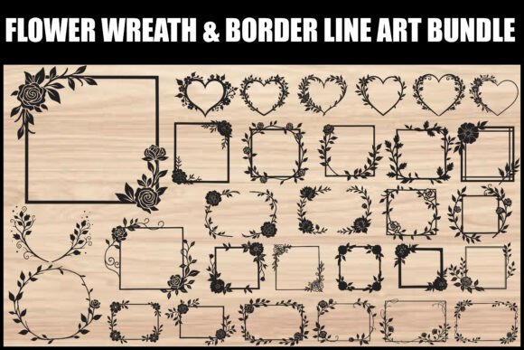 Download Floral Wreath &amp; Border Line Art Set - Wreath Collection